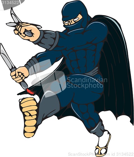 Image of Ninja Masked Warrior Kicking Cartoon