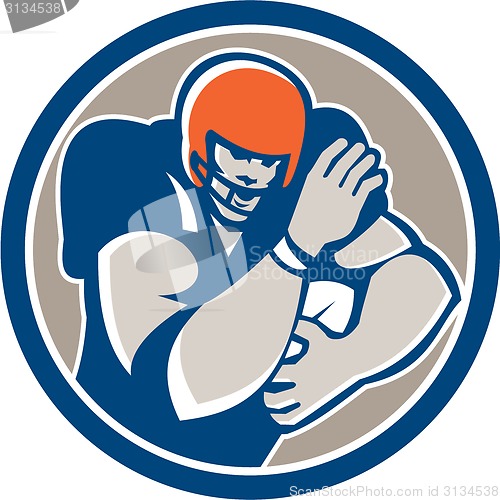 Image of American Football Player Fend Off Circle Retro