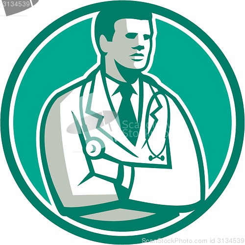 Image of Doctor Stethoscope Standing Circle Retro