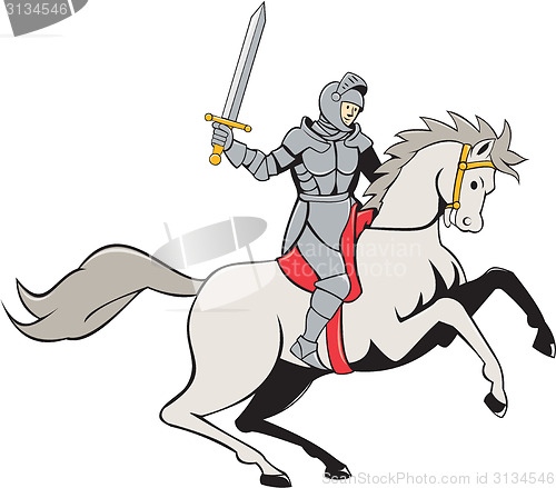 Image of Knight Riding Horse Sword Cartoon