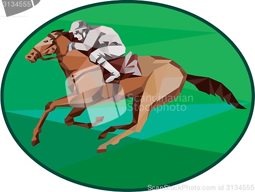 Image of Jockey Horse Racing Oval Low Polygon
