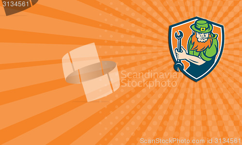 Image of Business card Leprechaun Mechanic Spanner Shield Retro