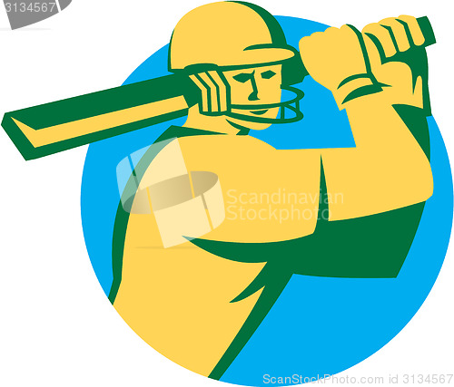 Image of Cricket Player Batsman Batting Circle Retro