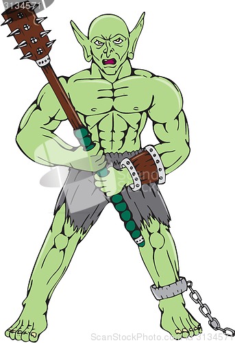 Image of Orc Warrior Wielding Club Cartoon