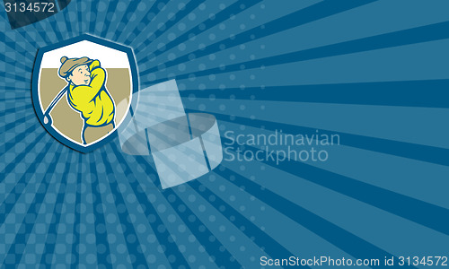 Image of Business card Golfer Swinging Club Shield Cartoon