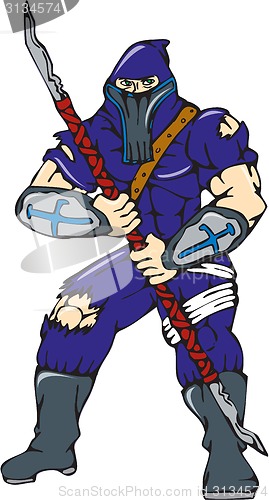 Image of Ninja Masked Warrior Spear Cartoon