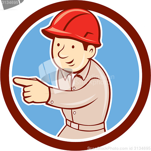 Image of Builder Construction Worker Pointing Circle Cartoon
