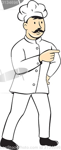 Image of Chef Cook Mustache Standing Pointing Cartoon