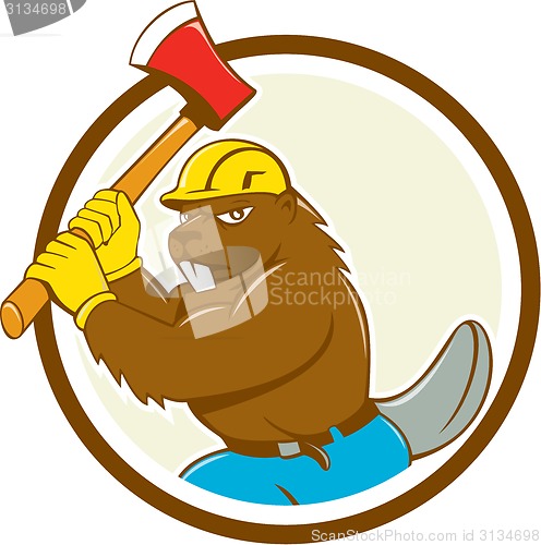 Image of Beaver Lumberjack Wielding Ax Circle Cartoon