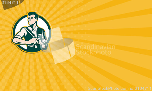 Image of Business card Photographer Holding DSLR Camera Retro