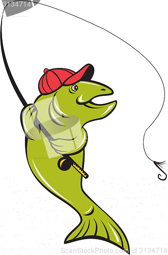 Image of Trout Fly Fishing Rod Hook Cartoon