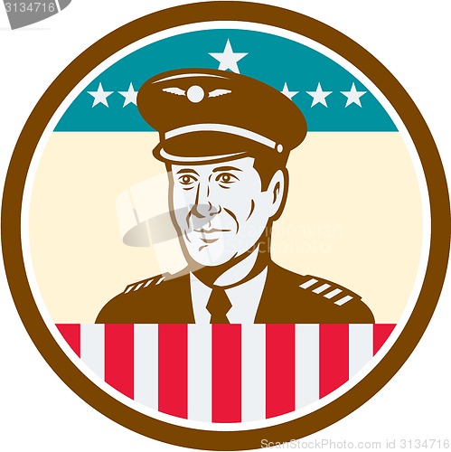 Image of Airline Pilot Aviator USA Flag Circle Retro