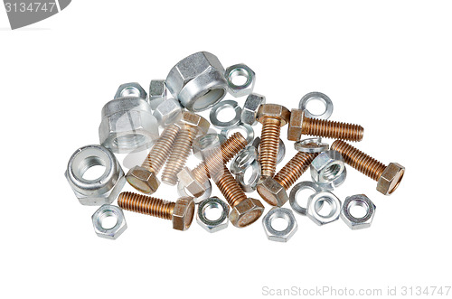 Image of Bolts, nuts and washers isolated on white background