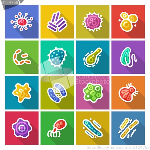 Image of Germs and Bacteria Flat Icons Set
