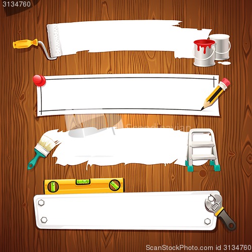 Image of Construction Text Boxes Set on Wooden Background