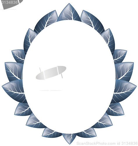 Image of Vector. Oval frame of blue leaves on a white background