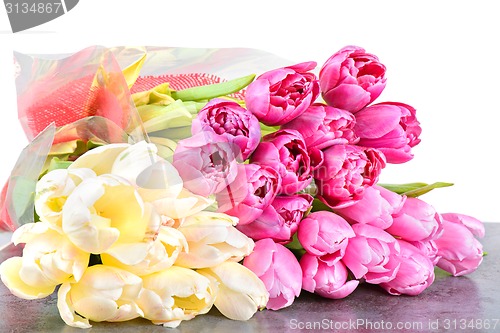 Image of Tulips bouquets on the table