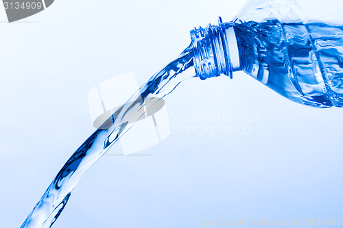 Image of Cool Water Pouring from a Transparent Plastic Bottle
