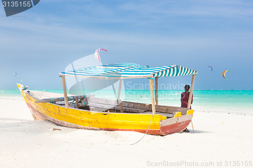 Image of Picture perfect white tropical sandy beach on Zanzibar.