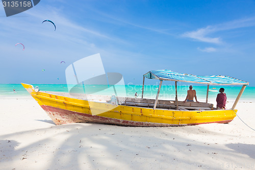 Image of White tropical sandy beach on Zanzibar.