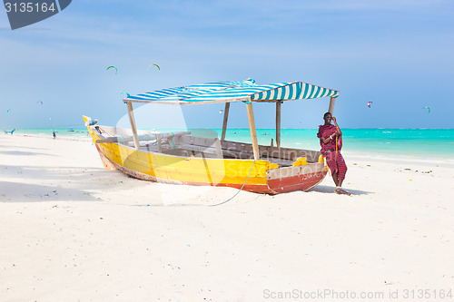 Image of White tropical sandy beach on Zanzibar.