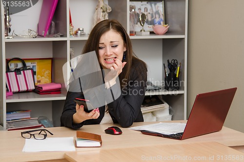 Image of Office worker in horror looking at phone