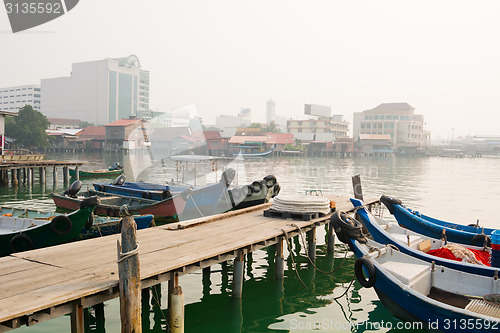 Image of Boats Docked at Chew Jetty in Georgetown, Penang, Malaysia