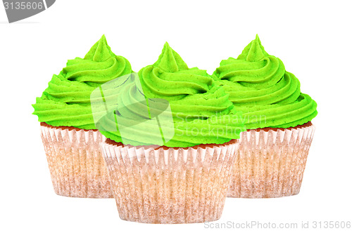Image of Three cupcakes with green icing