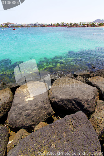 Image of white coast lanzarote  in hotel water  and summer 
