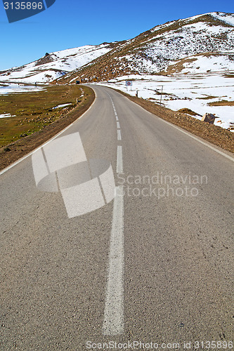 Image of hill in   africa morocco the wild angle asphalt street white lin