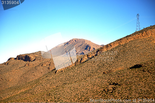 Image of valley in   africa morocco electrical line high voltage power