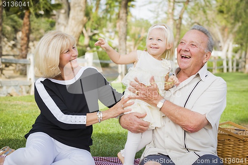 Image of Affectionate Granddaughter and Grandparents Playing At The Park