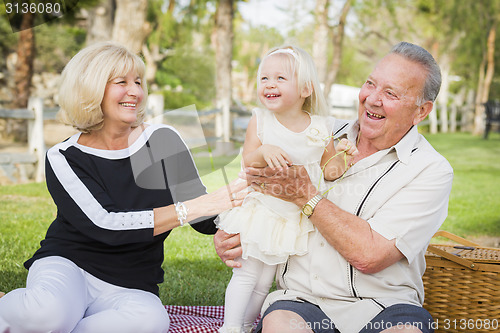 Image of Affectionate Granddaughter and Grandparents Playing At The Park