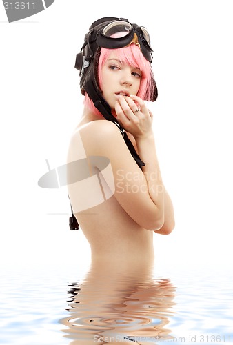 Image of aviator helmet girl in water