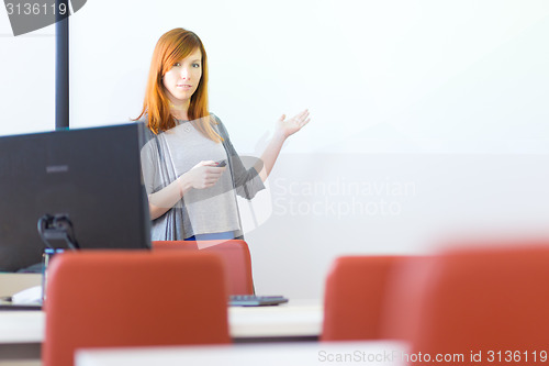 Image of Businesswoman giving a talk.