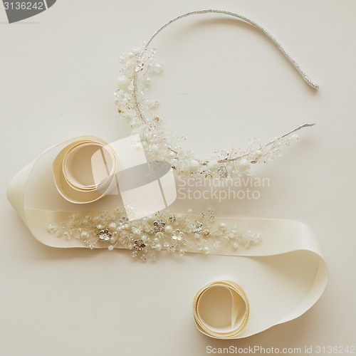 Image of composition of wedding accessories bride