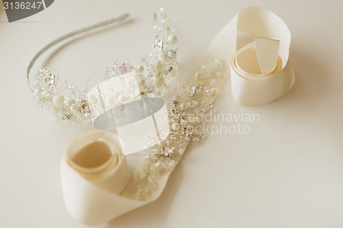 Image of composition of wedding accessories bride