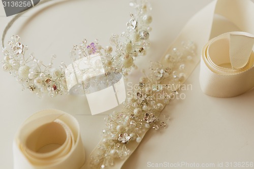 Image of composition of wedding accessories bride