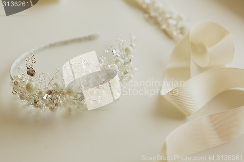 Image of composition of wedding accessories bride