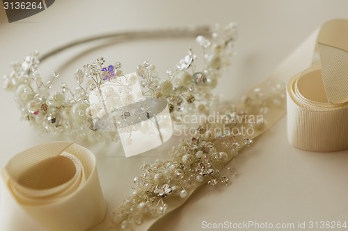 Image of composition of wedding accessories bride