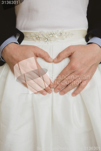 Image of Elegant bride and groom posing together
