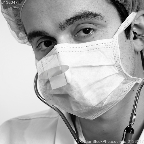 Image of Portrait of a young doctor with stethoscope.