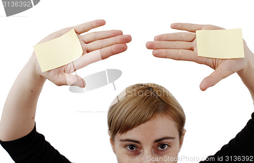 Image of Woman and post it