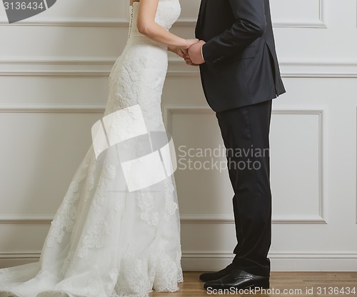 Image of Elegant bride and groom posing together