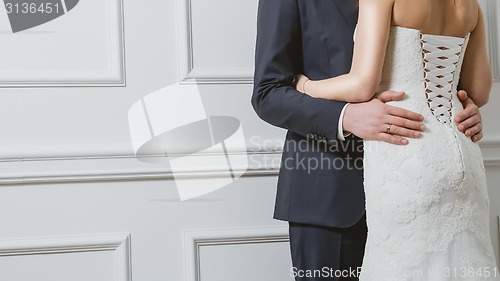 Image of Elegant bride and groom posing together