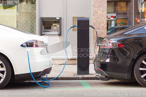 Image of Electric Cars in Charging Station.