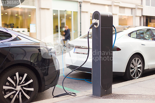 Image of Electric Cars in Charging Station.