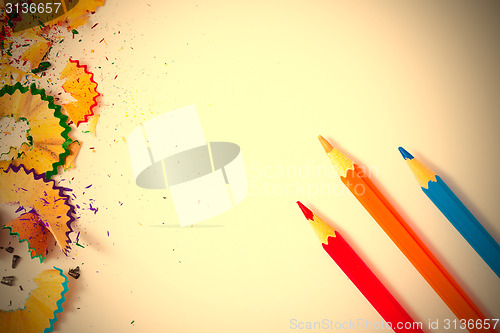 Image of variolored pencil and shavings
