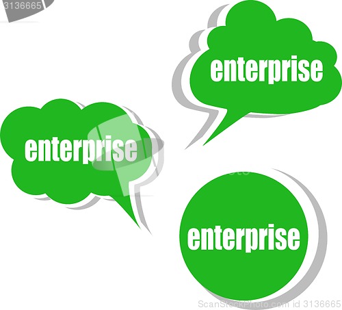 Image of enterprise word on modern banner design template. set of stickers, labels, tags, clouds