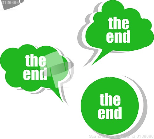 Image of the end words on modern banner design template. set of stickers, labels, tags, clouds